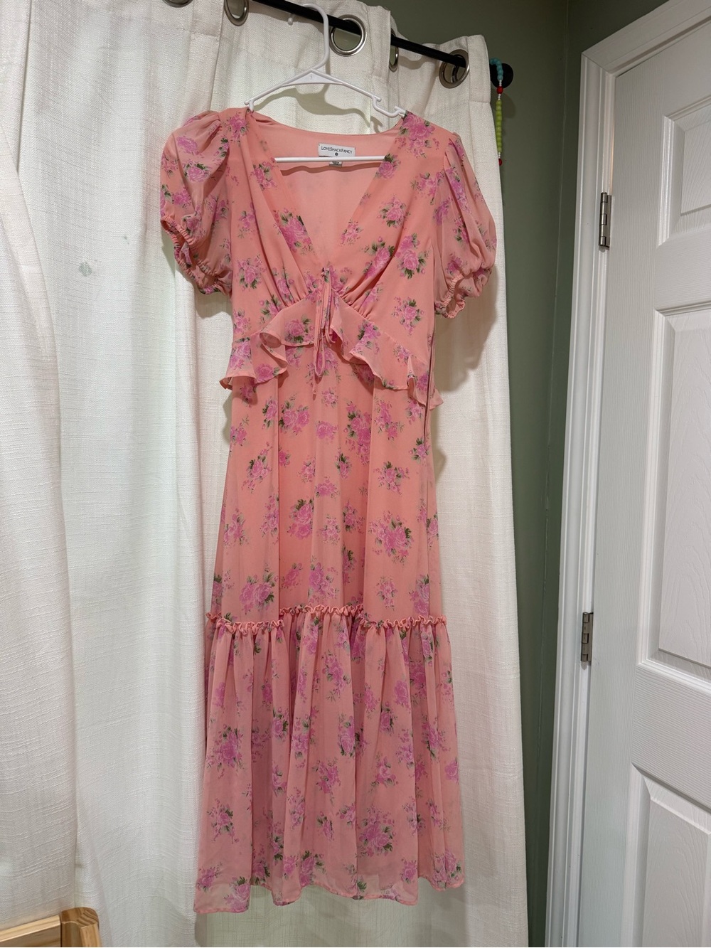 LoveShackFancy Floral Pink Tiered Dress